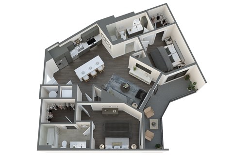 Floor plan for 2 beds, 2 baths, 1069 sqft